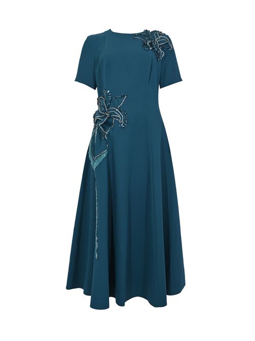 Abito longuette Luise 66707 in crepe con strass e paillettes Atlantic Blue TARIK EDIZ | 66707ATLANTIC BLUE